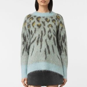 AllSaints Arley Animal Mohair Sweater Size XS Blue / Gray Oversized